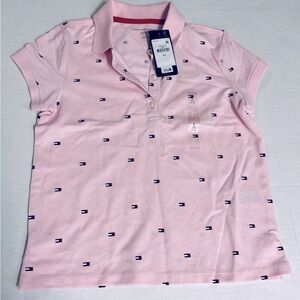 Tommy Hilfiger Girls Light Pink Polo Shirt with Logo Pattern    SIZE  L (12-14)